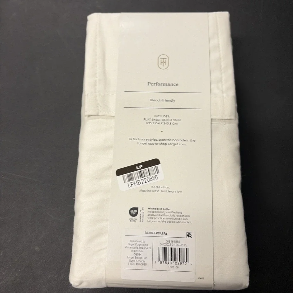 Threshold FULL Performance Flat Sheet Silky Soft Sateen SOUR CREAM 400 TC 20559